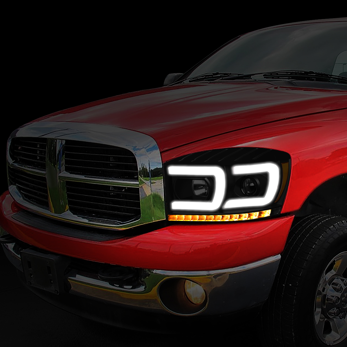 Smoked Dual U Style LED Light Daytime Headlights 06-09 Dodge Ram - Click Image to Close